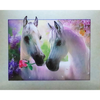 White Horse with Rose - 3D Lenticular Poster - 12x16 Print - New Poster 3Dstereo 