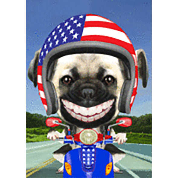 Pug on Bike - Flicker Lenticular Postcard Greeting Card - NEW Post Cards 3dstereo 