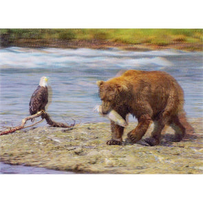 Brown Bear, Salmon and Eagle - 3D Lenticular Postcard Greeting Card - NEW Postcard 3dstereo 