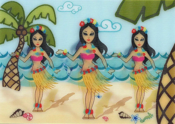 2 - 3D Motion Lenticular Postcards Greeting Cards of HULA-GIRLS DANCING - NEW Postcard 3dstereo 