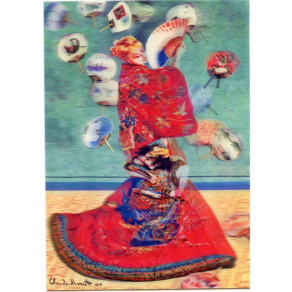 Madame Monet in Japanese kimono by Claude Monet - 3D Flicker Lenticular Postcard Greeting Card 3dstereo 