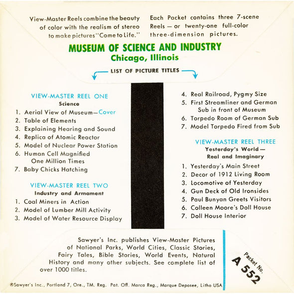 Museum of Science & Industry - Chicago - View-Master 3 Reel Packet - vintage - MKT-A552-S5 MKT 3Dstereo 