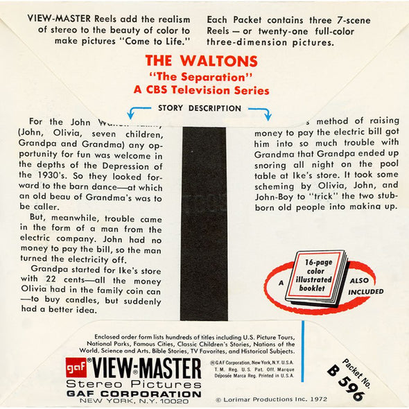 Waltons - The Separation - View-Master 3 Reel Packet - vintage - MKT-B596-G3A MKT 3Dstereo 
