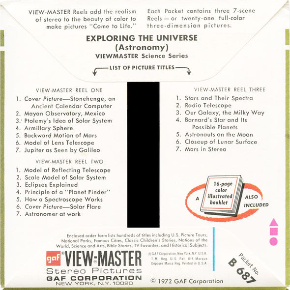 Exploring the Universe - Astronomy - View-Master 3 Reel Packet - vintage - MKT-B687-G3 Packet 3dstereo 