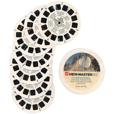 Our Natural History - 7 ViewMaster Vintage 3D Reels Plus Storage Case - vintage Canister 3Dstereo 