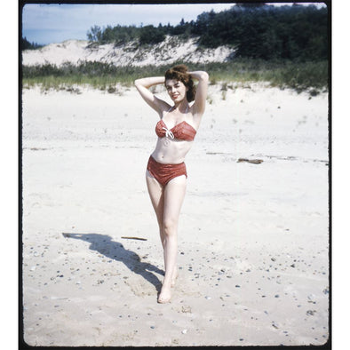 5 ANDREW - 3D Original Kodachrome Stereo Realist Pin-Up Slide - Beached Beauty - vintage 3dstereo 