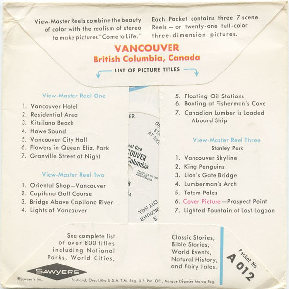 9 ANDREW - Vancouver - View-Master 3 Reel Economy Packet - vintage - A012-S5 Packet 3Dstereo 