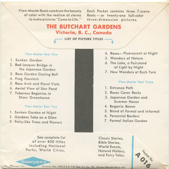 10 ANDREW - Butchart Gardens - View-Master 3 Reel Economy Packet - vintage - A016-S5 Packet 3dstereo 