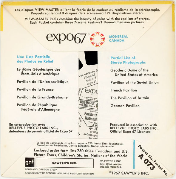 National Pavilions - Expo 67 - ViewMaster 3 Reel Packet - 1960s Views - A073-S6 Packet 3dstereo 