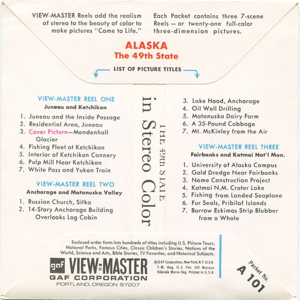 Alaska - View-Master 3 Reel Packet - vintage - A101-G1A Packet 3dstereo 
