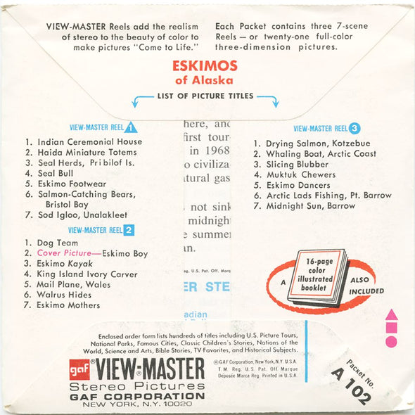9 ANDREW - Eskimos of Alaska - View-Master 3 Reel Economy Packet - vintage - A102-G3B Packet 3Dstereo 