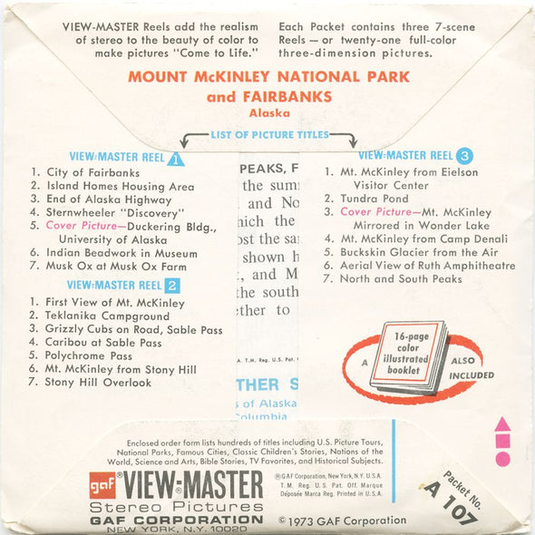 Mount McKinley and Fairbanks - View-Master 3 Reel Packet - vintage - A107-G1A Packet 3dstereo 