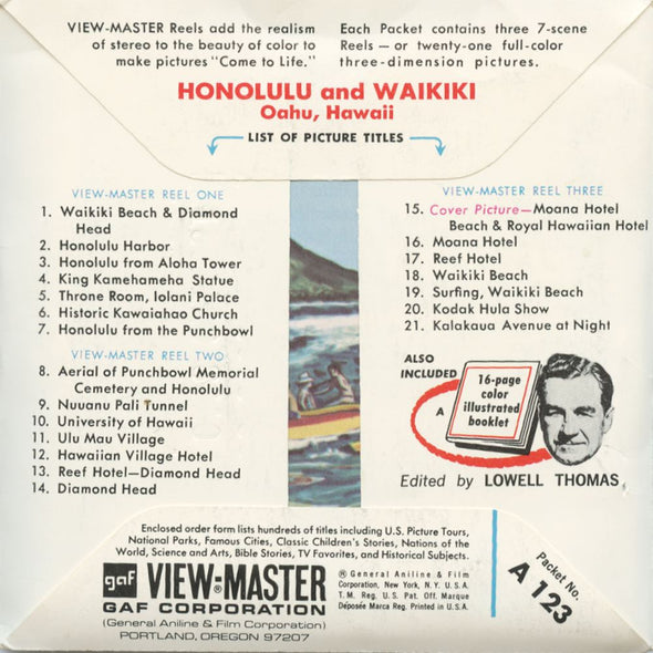 6 ANDREW - Honolulu and Waikiki - View-Master 3 Reel Packet - vintage - A123-G1A Packet 3dstereo 