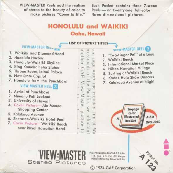 5 ANDREW - Honolulu and Waikiki - View-Master 3 Reel Packet - 1974 - vintage - A123-V1B Packet 3dstereo 