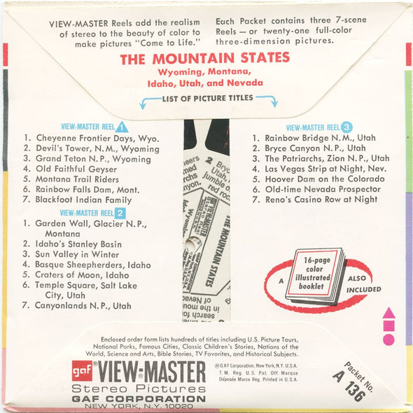 The Mountain States - View-Master 3 Reel Economy Packet - vintage - A136-G3A Packet 3dstereo 