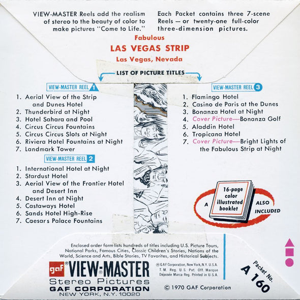 5 ANDREW - Fabulous Las Vegas Strip - View-Master 3 Reel Packet - vintage - A160-G1A Packet 3dstereo 