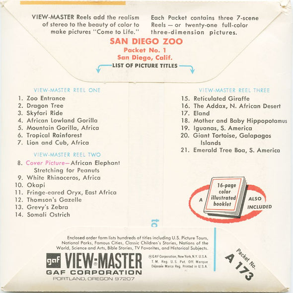 9 ANDREW - San Diego Zoo - View-Master 3 Reel Packet - vintage - A173-G1B Packet 3Dstereo 
