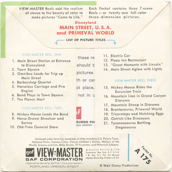 9 ANDREW - Main Street and Primeval World - View-Master 3 Reel Packet - vintage - A175-G3C Packet 3Dstereo 