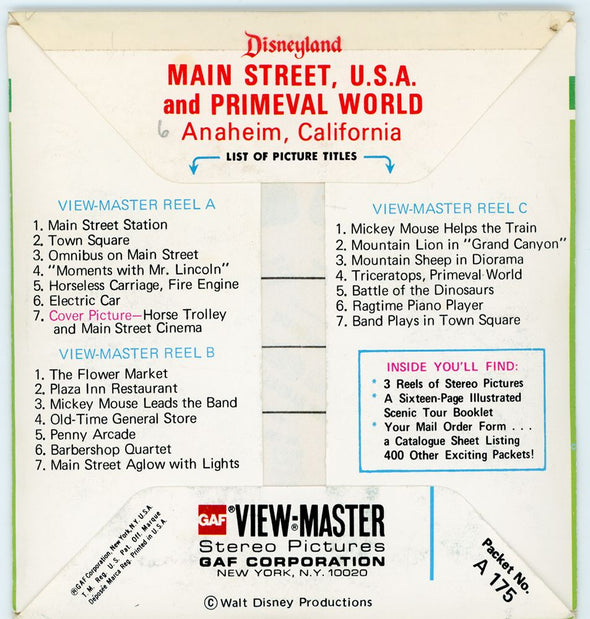 Main Street - Disneyland - View-Master 3 Reel Packet - vintage PKT 3Dstereo 