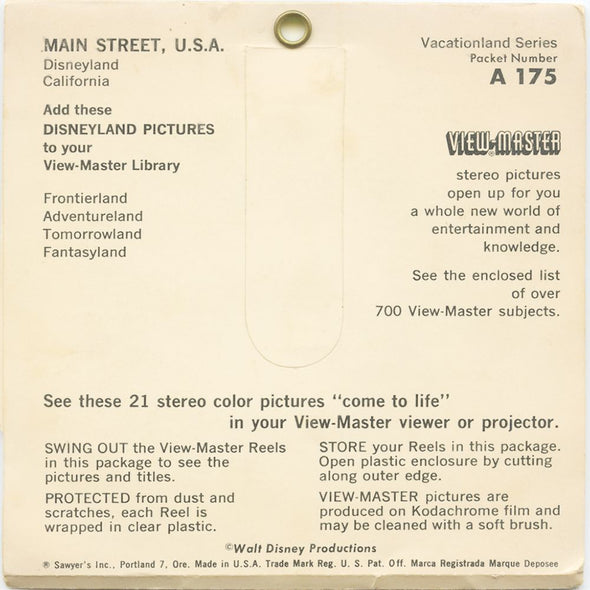10 ANDREW - Main Street U.S.A. - View-Master 3 Reel Economy Packet - vintage - A175-SX Packet 3dstereo 