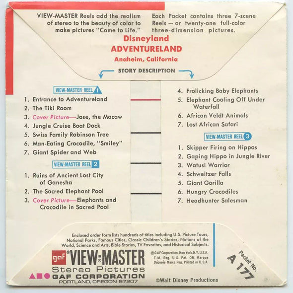 5 ANDREW - Adventureland - Disneyland - View-Master 3 Reel Packet - vintage - A177-G1 Packet 3dstereo 