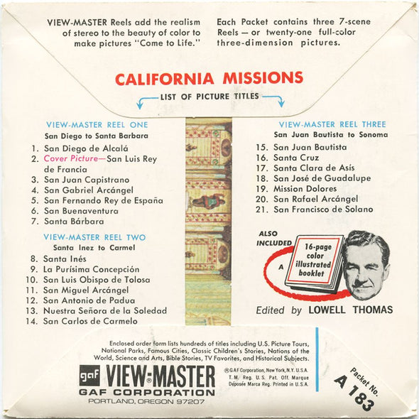 5 ANDREW - California Missions - View-Master 3 Reel Packet - vintage - A183-G1B Packet 3dstereo 