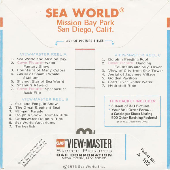 5 ANDREW - Sea World - California - View-Master 3 Reel Packet - vintage - A192-G5D Packet 3dstereo 