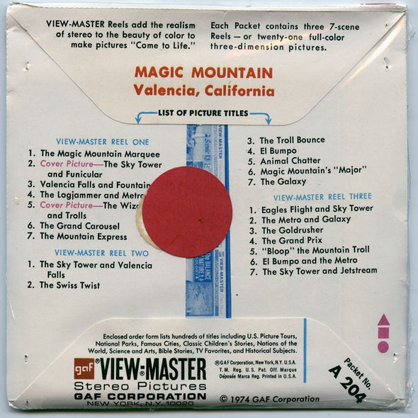 Magic Mountain - Vintage - View-Master - 3 Reel Packet - 1970s views - (PKT- A204-G3B-MINT) Packet 3dstereo 