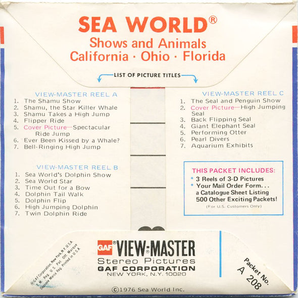 Sea World - View-Master 3 Reel Packet - 1976 - vintage - A208-G5B Packet 3dstereo 