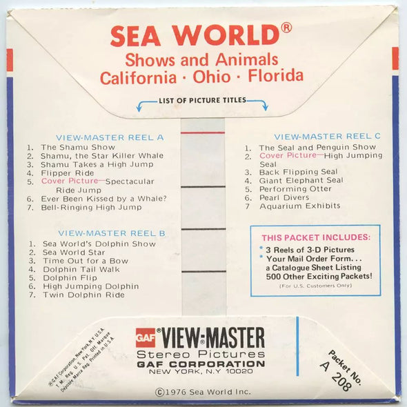 5 ANDREW - Sea World - California - Ohio - Florida - View-Master 3 Reel Packet - vintage - A208 - G5 Packet 3dstereo 