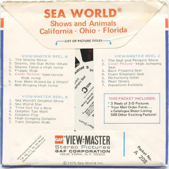 Sea World - View-Master 3 Reel Packet - 1976 - vintage - A208-G5B Packet 3dstereo 