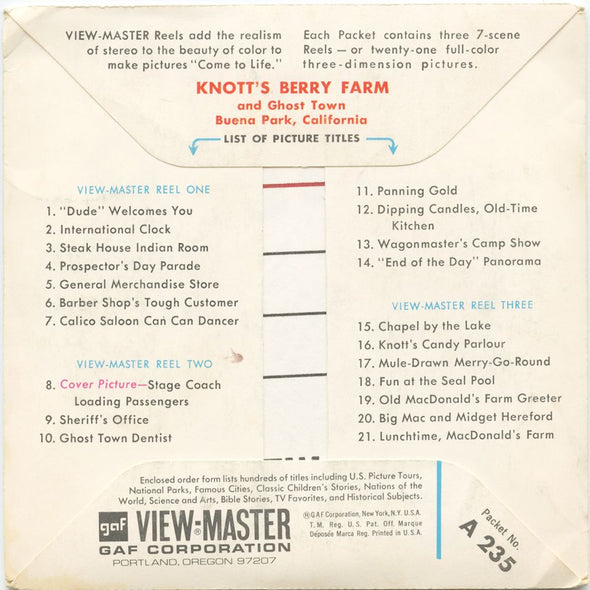 Knott's Berry Farm and Ghost Town I - View-Master 3 Reel Packet - vintage - A235-G1B Packet 3dstereo 