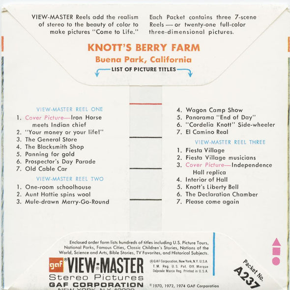 5 ANDREW - Knott's Berry Farm Packet No.3 - View-Master 3 Reel Packet - vintage - A237-G3B Packet 3dstereo 