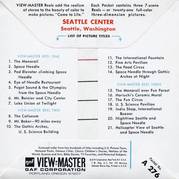 4 ANDREW - Seattle Center - View-Master 3 Reel Packet - vintage - A276-G1B Packet 3dstereo 