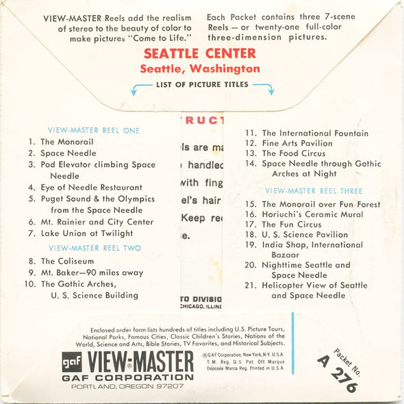 5 ANDREW - Seattle Center - View-Master 3 Reel Packet - vintage - A276-G1B Packet 3dstereo 