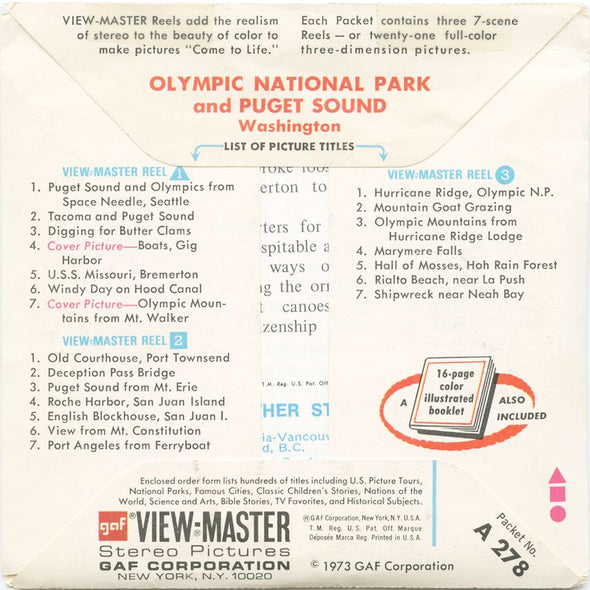 10 ANDREW - Olympic National Park - View-Master 3 Reel Economy Packet - vintage - A278-G3A Packet 3dstereo 