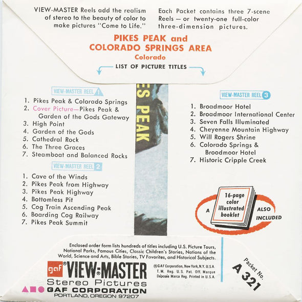 5 ANDREW - Pikes Peak and Colorado Springs Area - View-Master 3 Reel Packet - vintage - A321-G1B Packet 3dstereo 