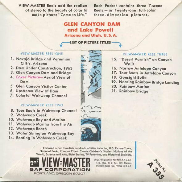 5 ANDREW - Glen Canyon Dam and Lake Powell - View-Master 3 Reel Packet - vintage - A355-G1A Packet 3dstereo 