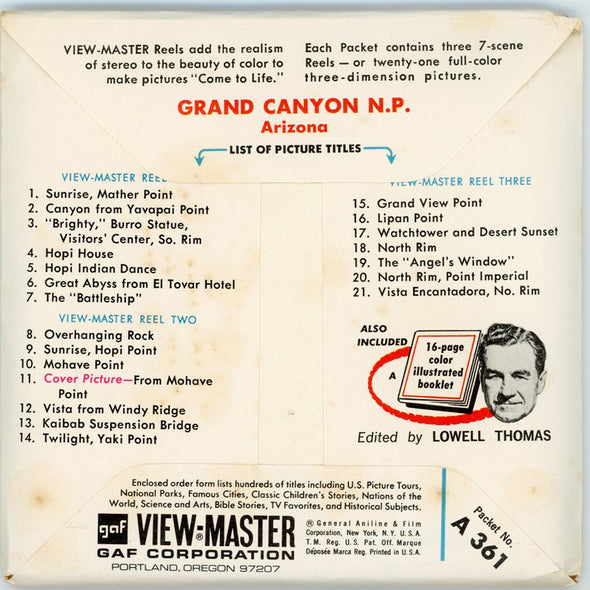 Grand Canyon National Park - View-Master 3 Reel Packet - vintage 1960s PKT 3Dstereo 