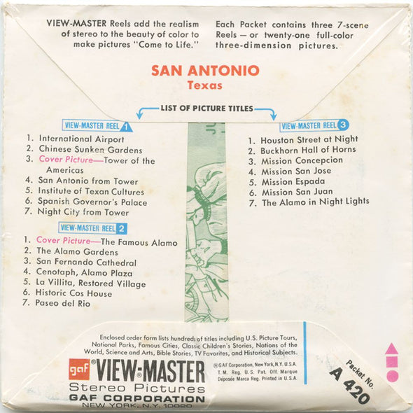 9 ANDREW - San Antonio Texas - View-Master 3 Reel Packet - vintage - A420-G1B - unopened Packet 3Dstereo 