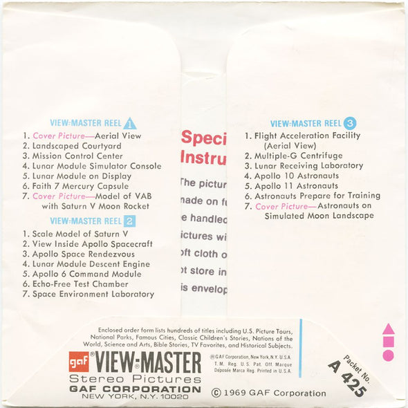 9 ANDREW - Lyndon B. Johnson Space Center - View-Master 3 Reel Economy Packet - vintage - A425-G3B Packet 3Dstereo 