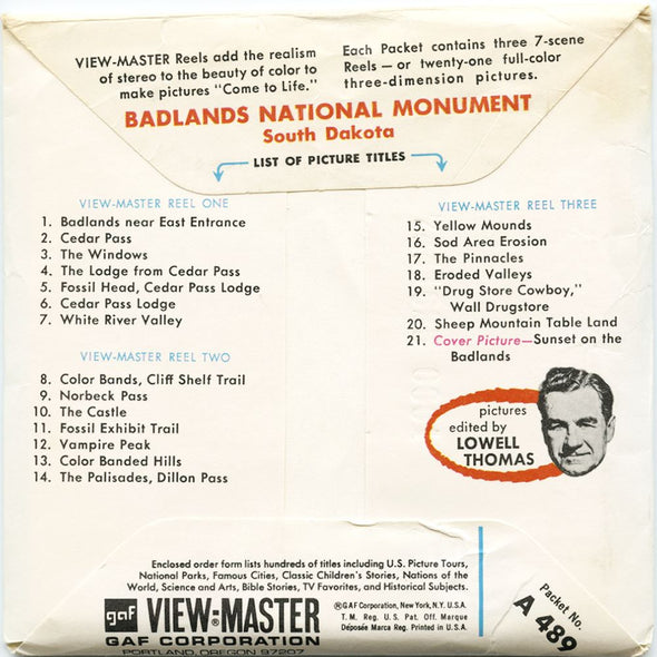 Badlands National Monument - View-Master 3 Reel Packet - vintage - A489-G1A Packet 3dstereo 