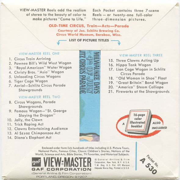 10 ANDREW - Old-Time Circus - Train, Acts, Parade - View-Master 3 Reel Packet - vintage - A530-G1A Packet 3dstereo 