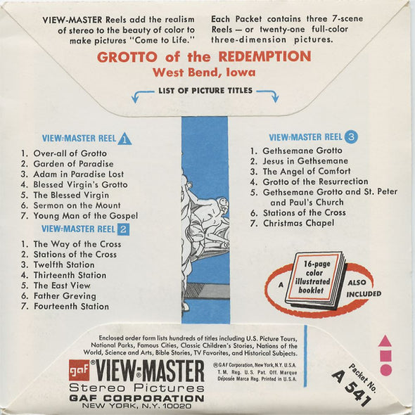 5 ANDREW - Grotto of the Redemption - West Bend - View-Master 3 Reel Packet - vintage - A541-G3B Packet 3dstereo 