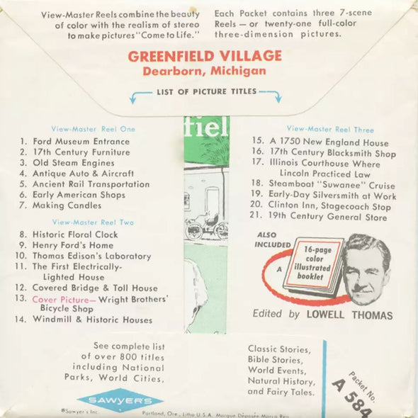 5 ANDREW - Greenfield Village - View-Master 3 Reel Packet - vintage - A584-S6A Packet 3dstereo 