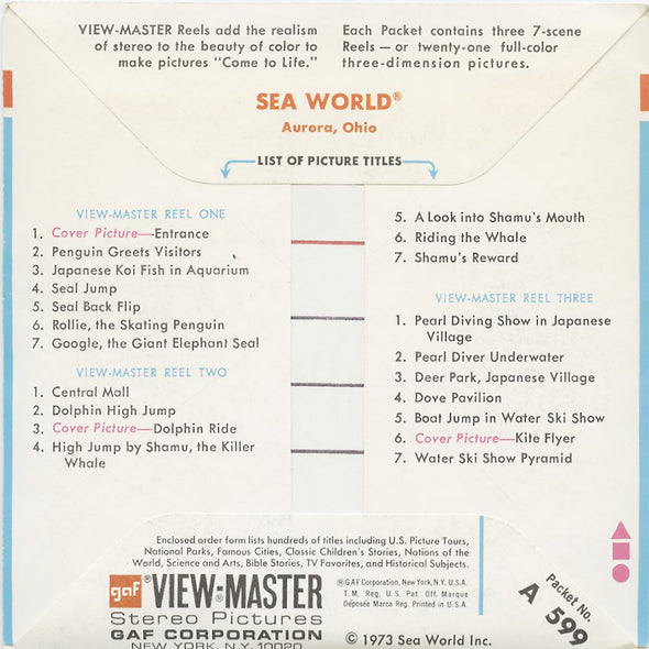 5 ANDREW - Sea World - View-Master 3 Reel Packet - 1973 - vintage - A599-G3A Packet 3dstereo 