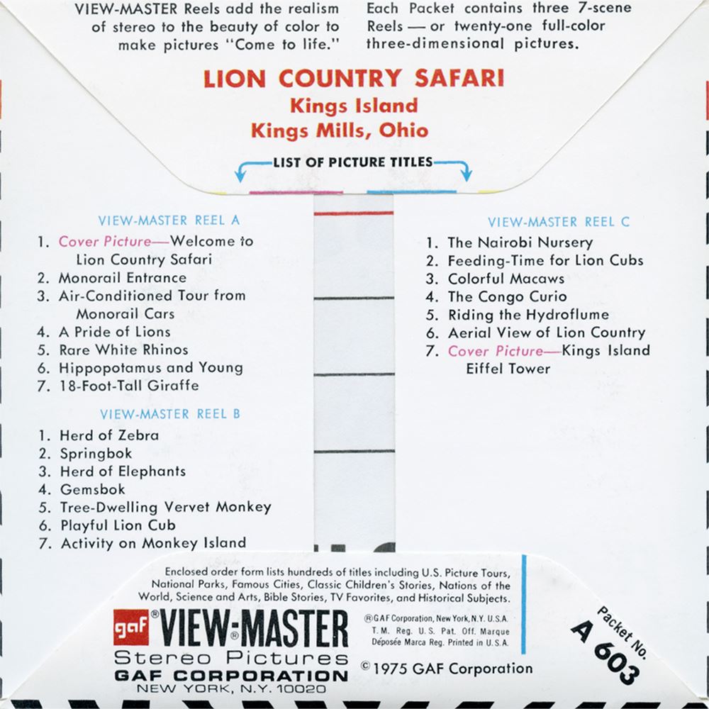 Lion Country Safari - View-Master 3 Reel Packet - vintage - A603-G3A