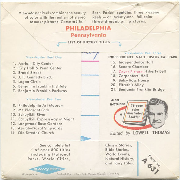 Philadelphia - View-Master 3 Reel Packet - vintage - A631-S6A Packet 3dstereo 