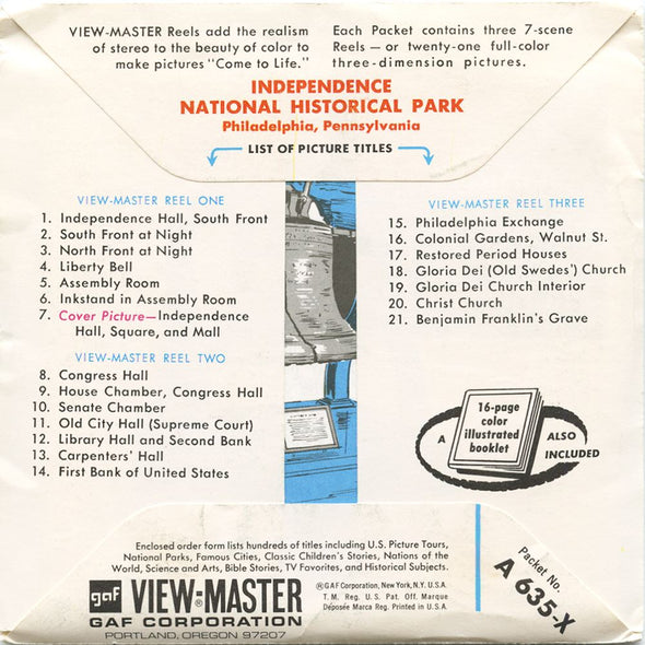 Independence National Historical Park - View-Master 3 Reel Packet - vintage - A635-X-G1B Packet 3dstereo 