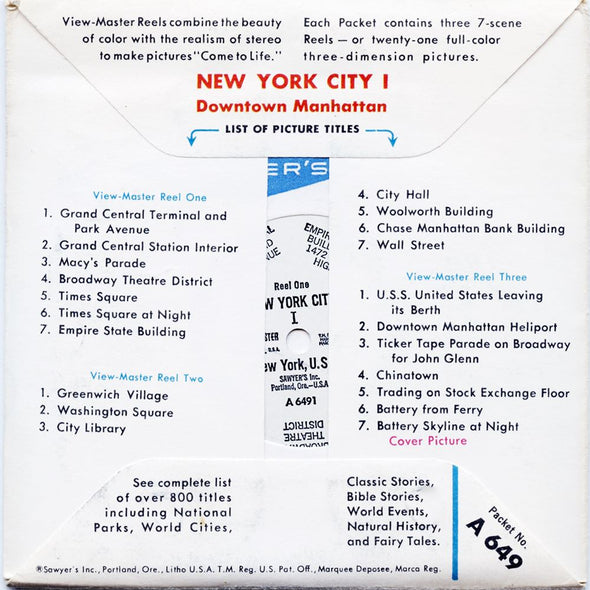 ANDREW - New York City I - View-Master 3 Reel Packet - vintage - A649-S5 Packet 3dstereo 